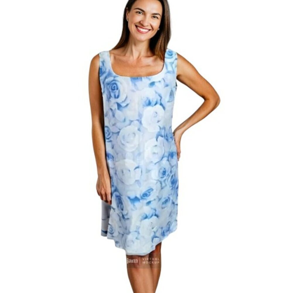 Spenser Jeremy Sleeveless Blue and White Floral Evening Dress in size 1X